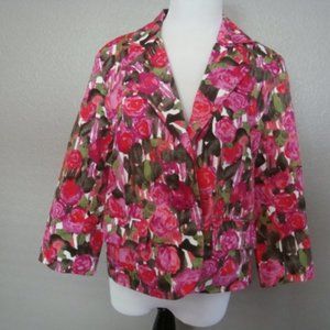 Dana Taylor Jacket Blazer Button Front Lined Floral  Pink Green sz PM